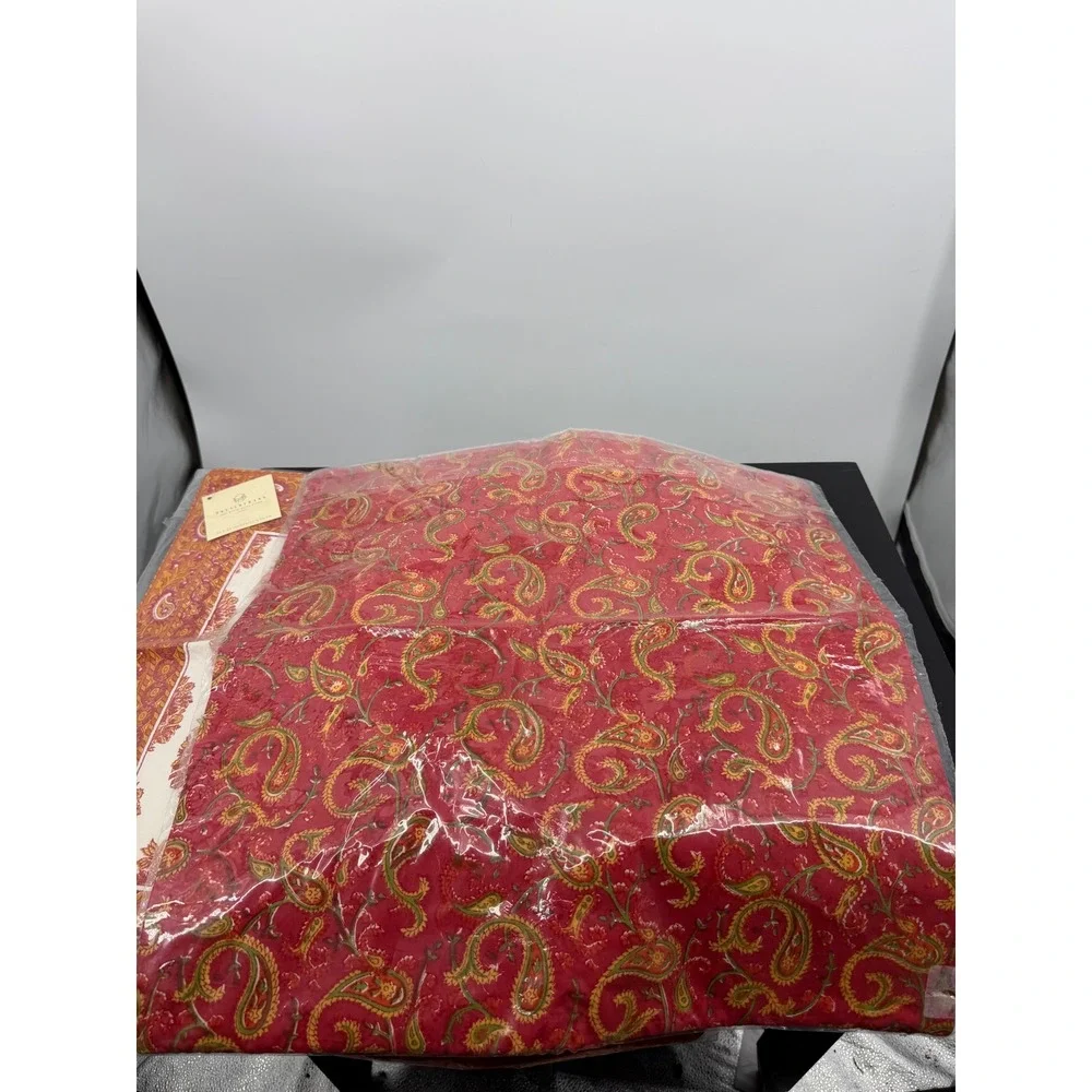 Pottery Barn Rani Block Print Pillow Cover Set 20x20 Red Orange Floral Paisley